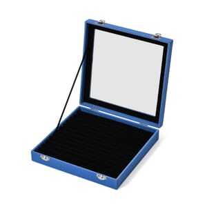 Teal Square Velvet Ring Box with Clear Glass Window