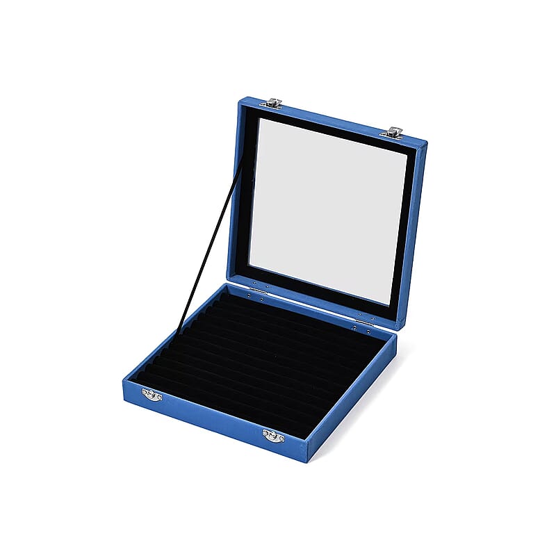 Teal Square Velvet Ring Box with Clear Glass Window
