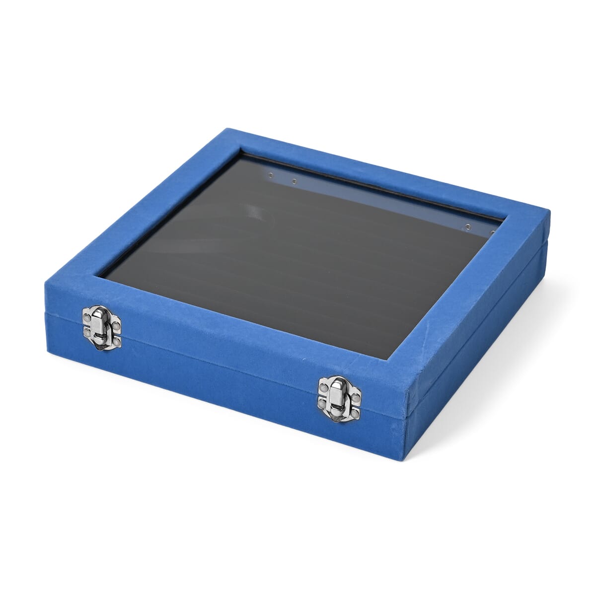 Teal Square Velvet Ring Box with Clear Glass Window image number 1