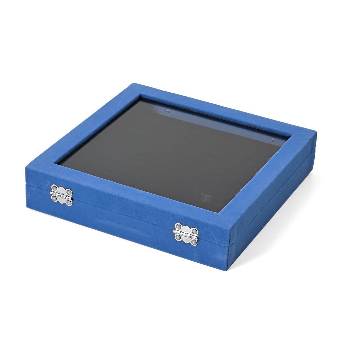 Teal Square Velvet Ring Box with Clear Glass Window image number 2