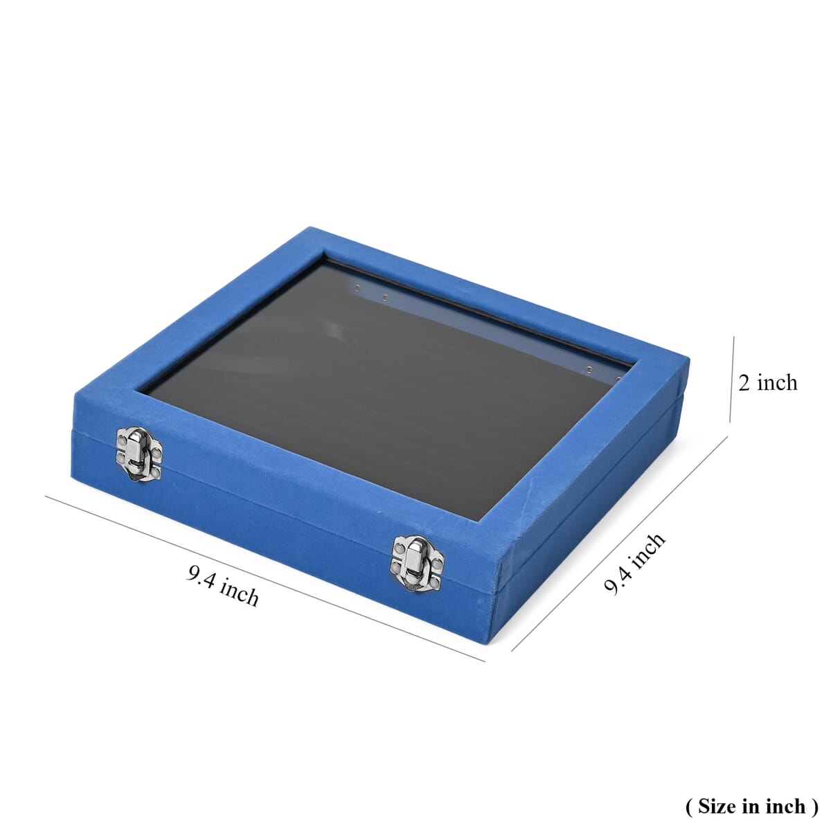 Teal Square Velvet Ring Box with Clear Glass Window image number 3
