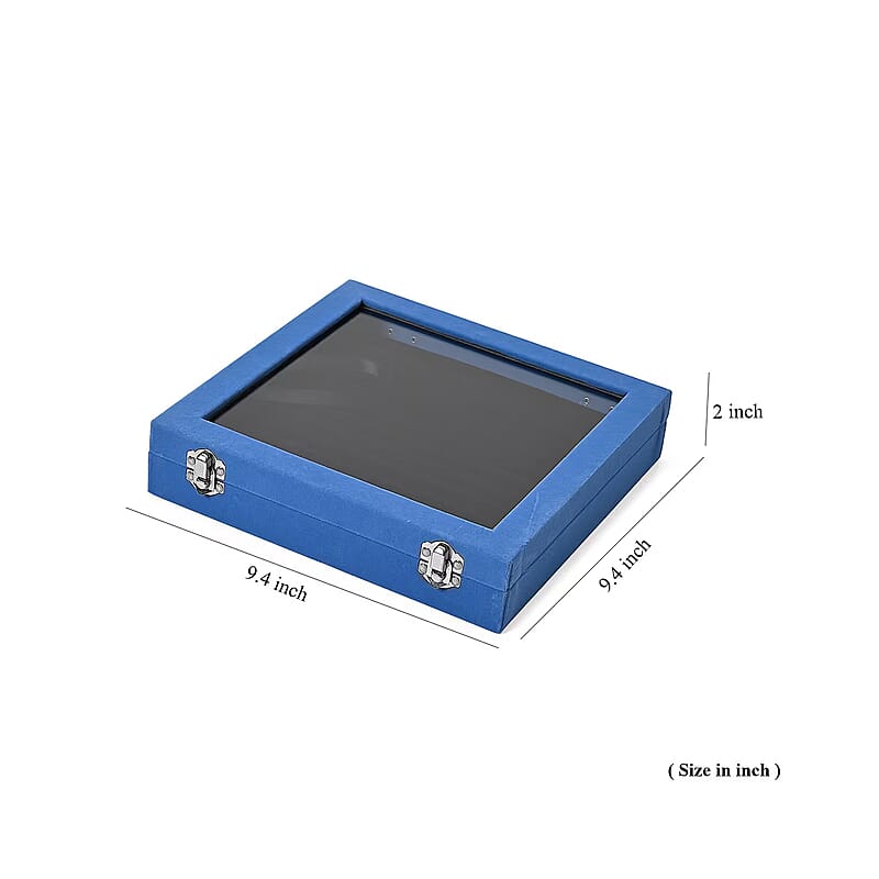 Teal Square Velvet Ring Box with Clear Glass Window
