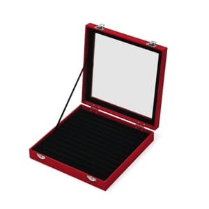 Wine Red Square Velvet Ring Box with Clear Glass Window