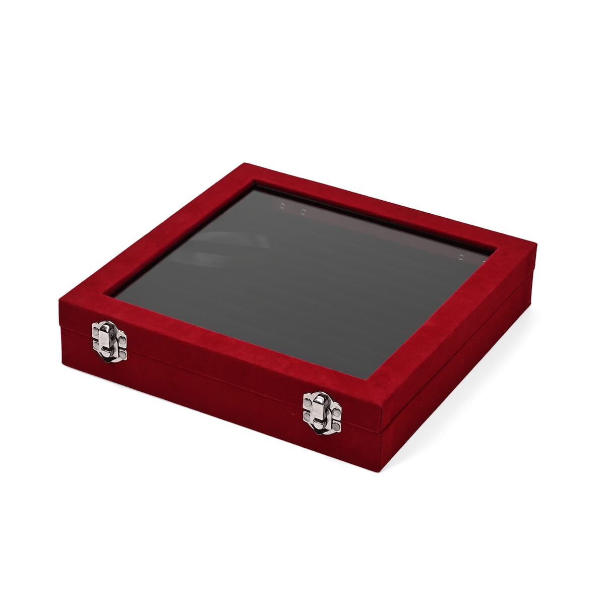 Wine Red Square Velvet Ring Box with Clear Glass Window image number 1