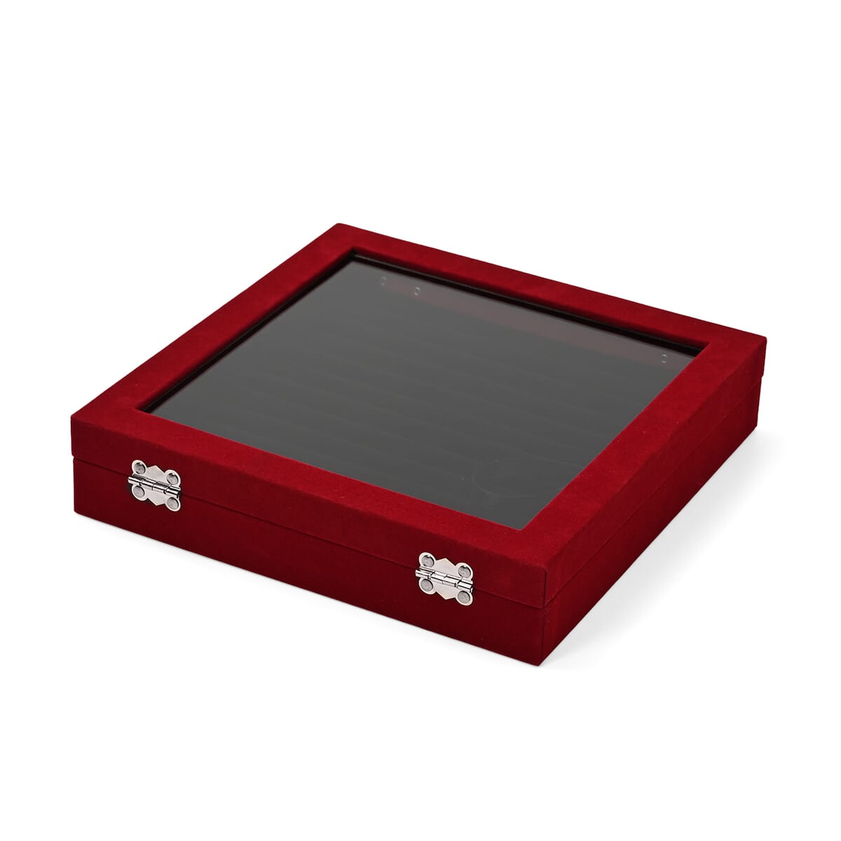 Wine Red Square Velvet Ring Box with Clear Glass Window image number 2