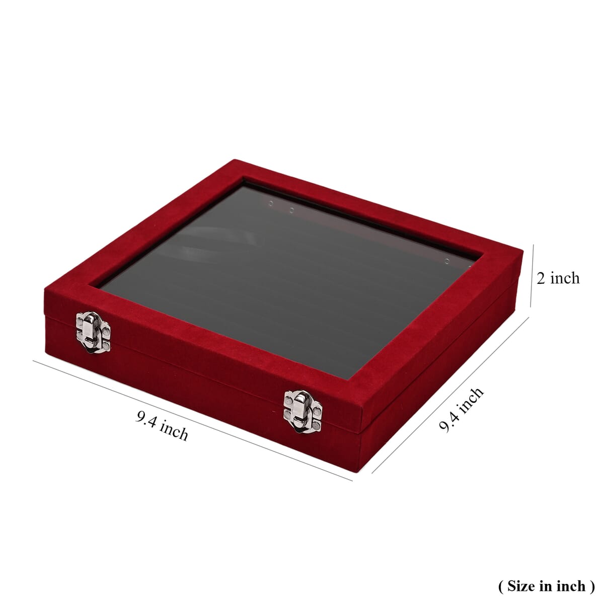 Wine Red Square Velvet Ring Box with Clear Glass Window image number 3