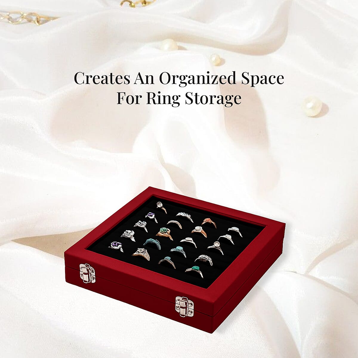 Wine Red Square Velvet Ring Box with Clear Glass Window image number 4