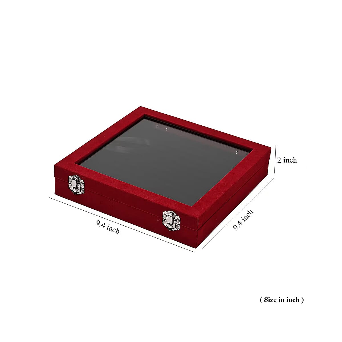 Wine Red Square Velvet Ring Box with Clear Glass Window image number 5