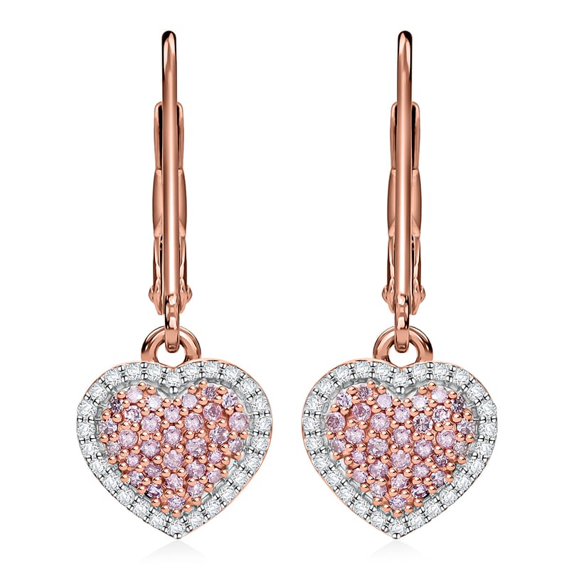 Natural Pink and White Diamond 0.50 ctw Heart Earrings in Vermeil Rose Gold Over Sterling Silver 