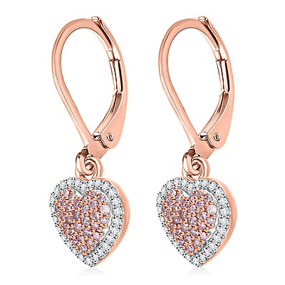 Natural Pink and White Diamond 0.50 ctw Heart Earrings in Vermeil Rose Gold Over Sterling Silver 