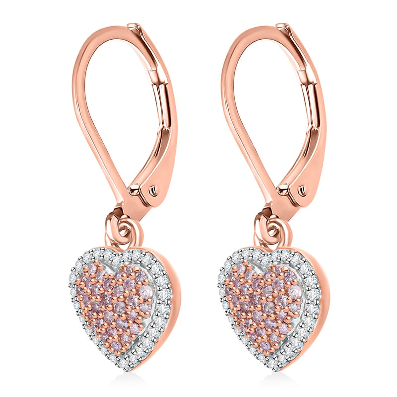 Natural Pink and White Diamond 0.50 ctw Heart Earrings in Vermeil Rose Gold Over Sterling Silver 