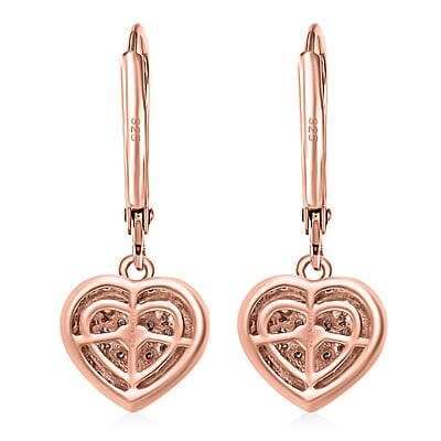 Natural Pink and White Diamond 0.50 ctw Heart Earrings in Vermeil Rose Gold Over Sterling Silver 