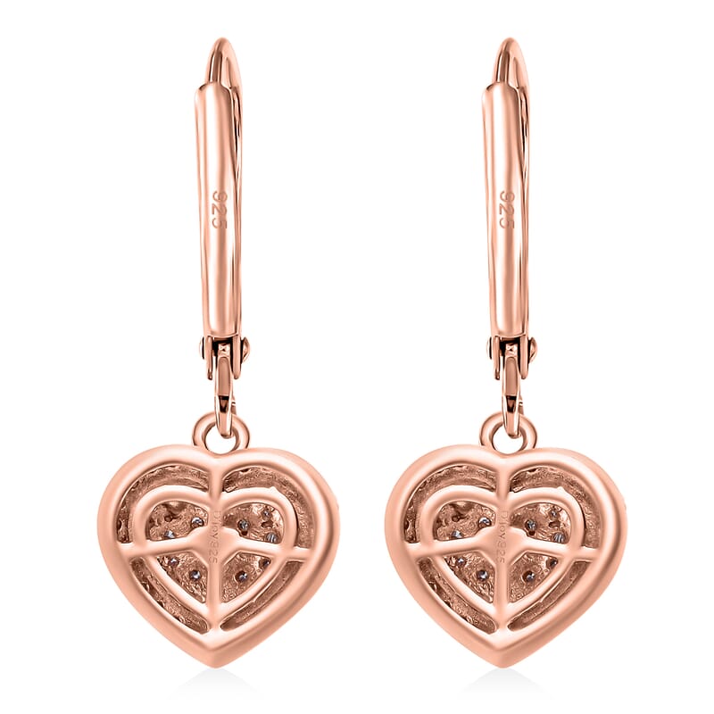 Natural Pink and White Diamond 0.50 ctw Heart Earrings in Vermeil Rose Gold Over Sterling Silver 