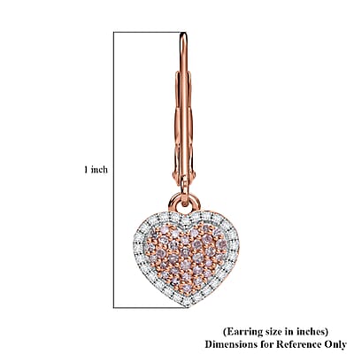 Natural Pink and White Diamond 0.50 ctw Heart Earrings in Vermeil Rose Gold Over Sterling Silver 
