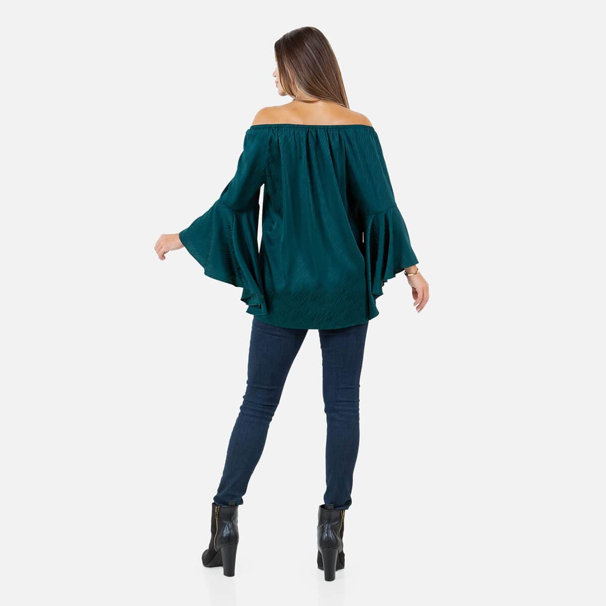 Fever Teal Jacquard Women's Holiday Symphony Sleeve Blouse - S image number 1