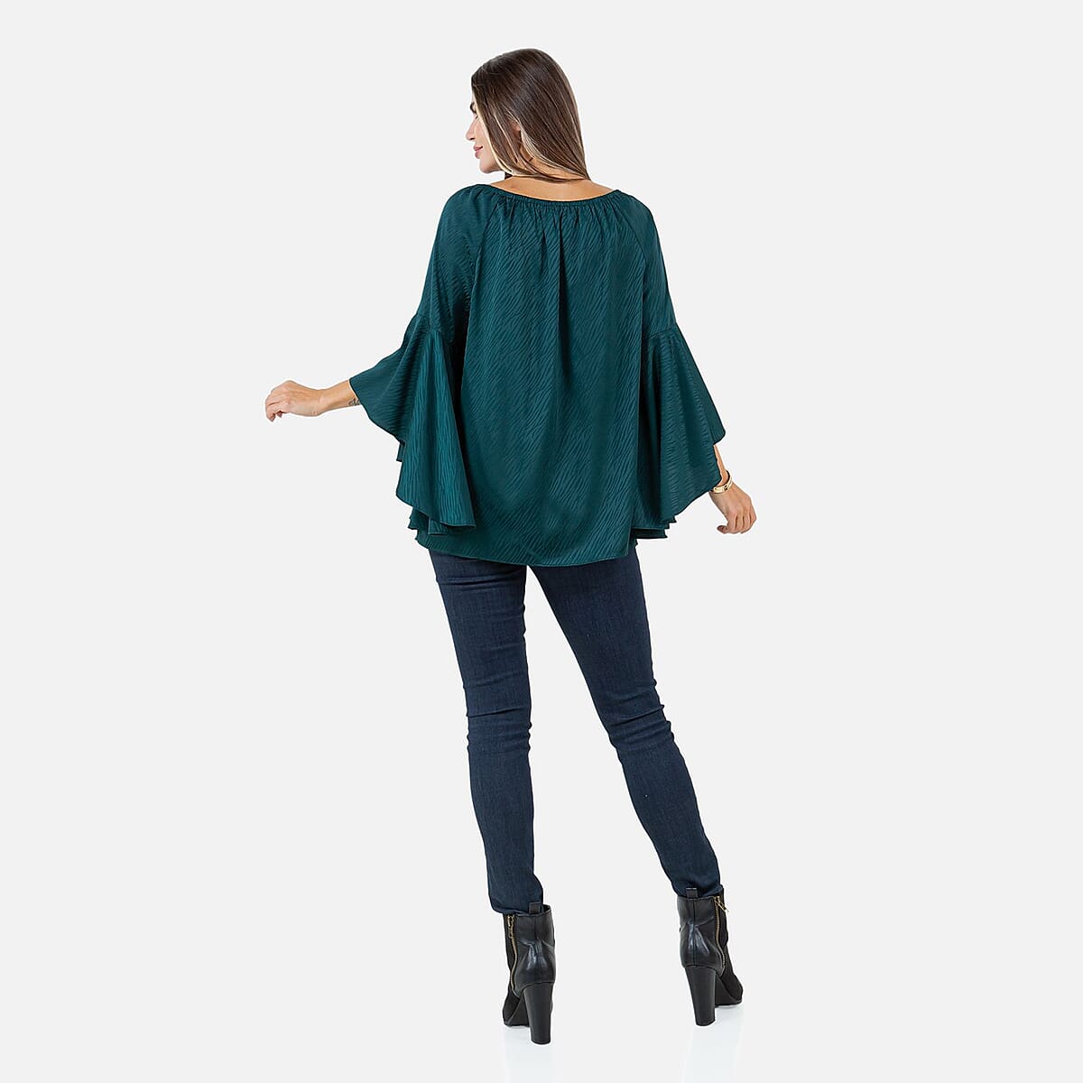 Fever Teal Jacquard Women's Holiday Symphony Sleeve Blouse - L image number 5