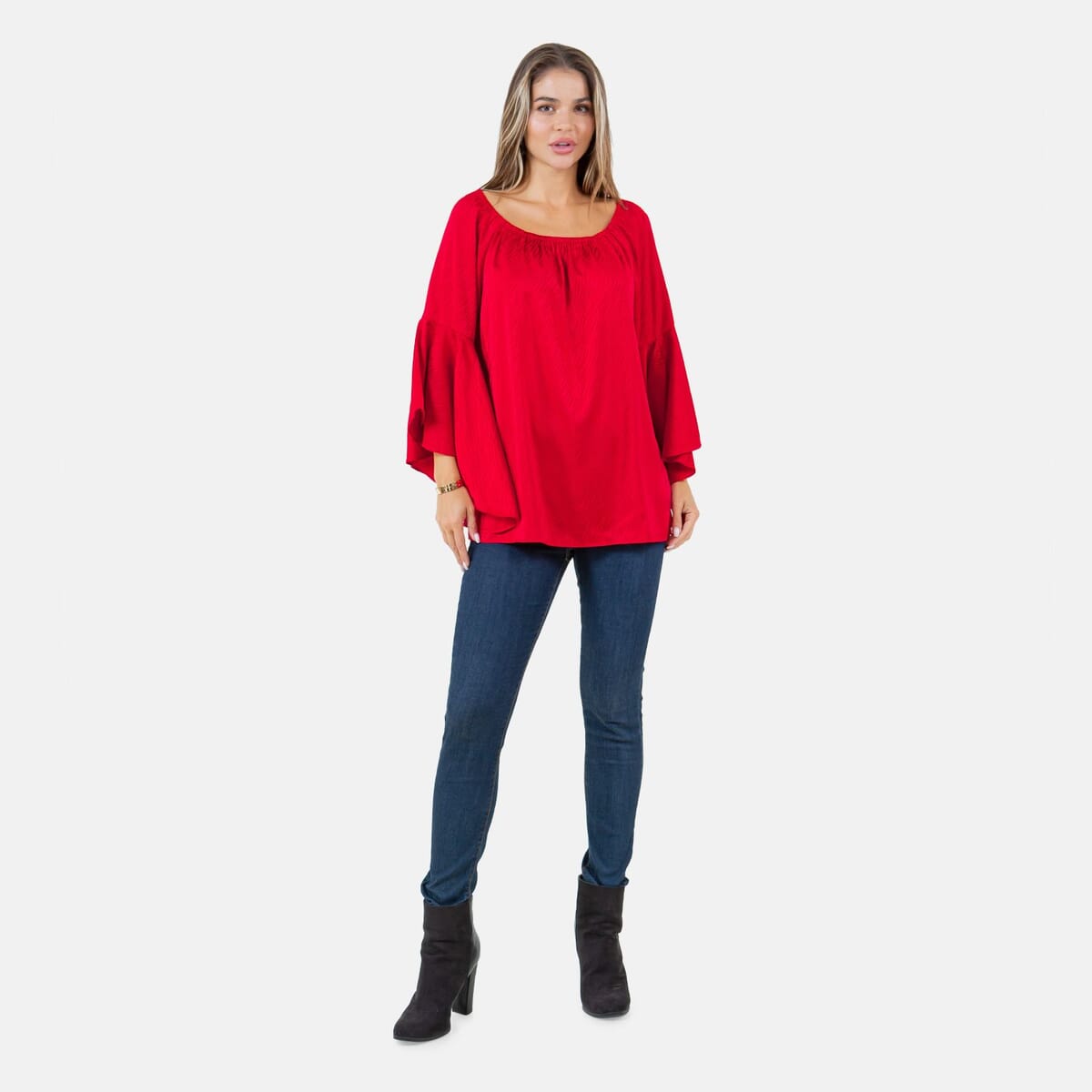 Fever Red Jacquard Women's Holiday Symphony Sleeve Blouse - S image number 5