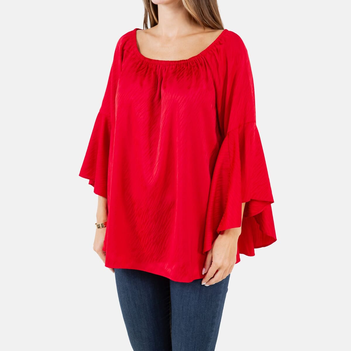 Fever Red Jacquard Women's Holiday Symphony Sleeve Blouse - S image number 8