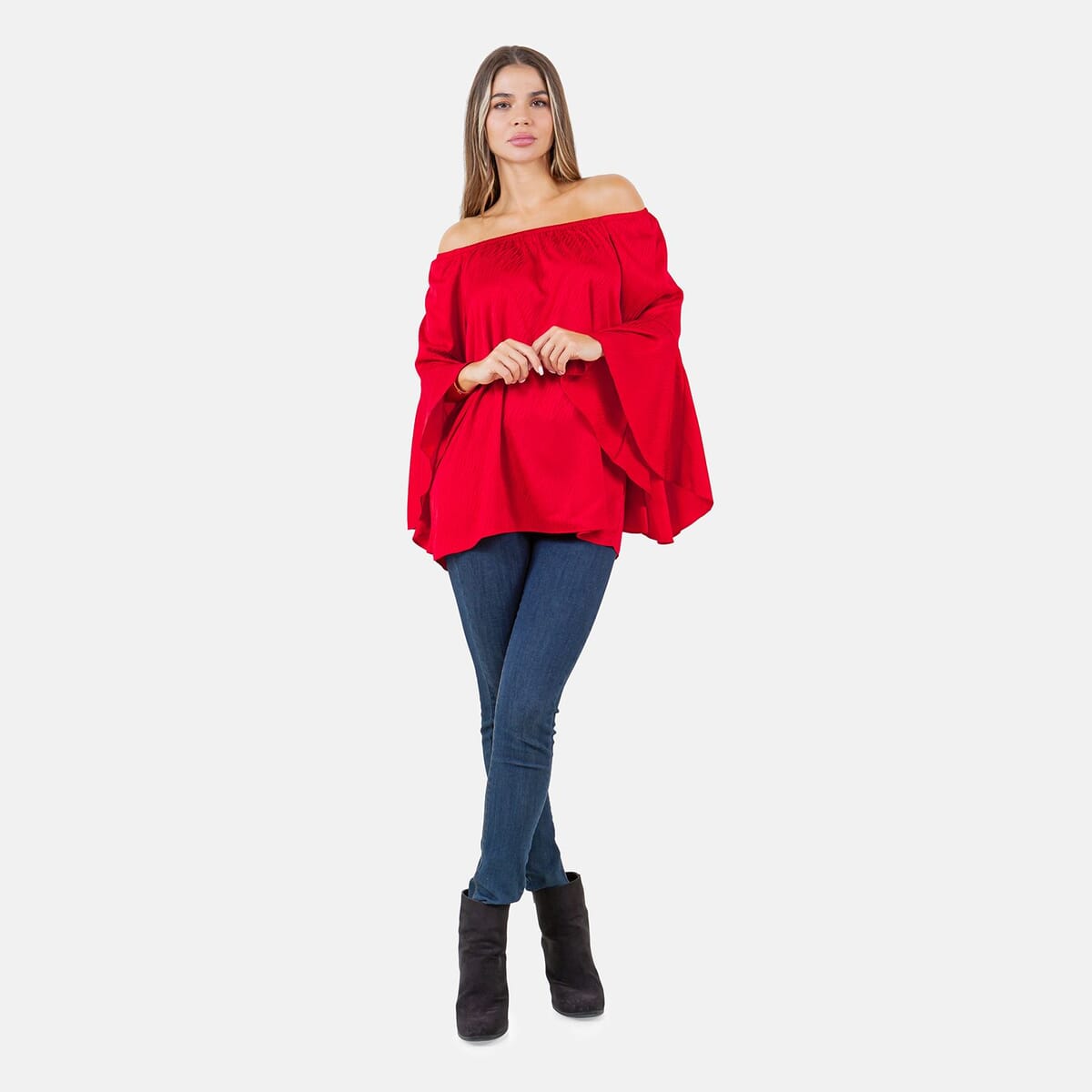 Fever Red Jacquard Women's Holiday Symphony Sleeve Blouse - M image number 0