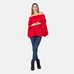Fever Red Jacquard Women's Holiday Symphony Sleeve Blouse - M