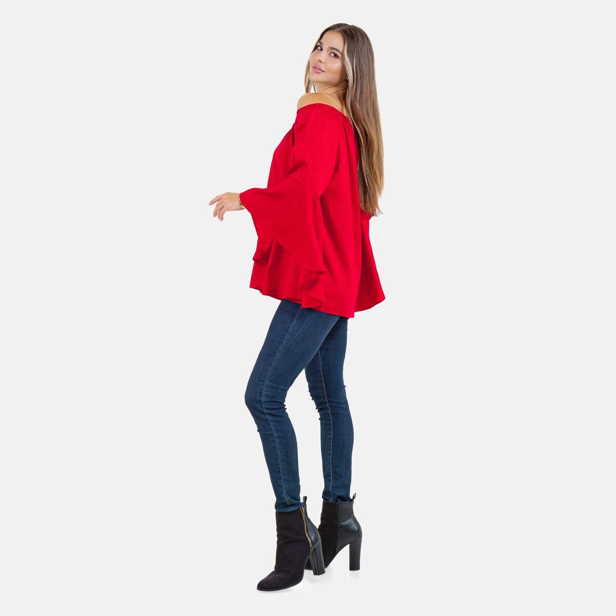 Fever Red Jacquard Women's Holiday Symphony Sleeve Blouse - M image number 2