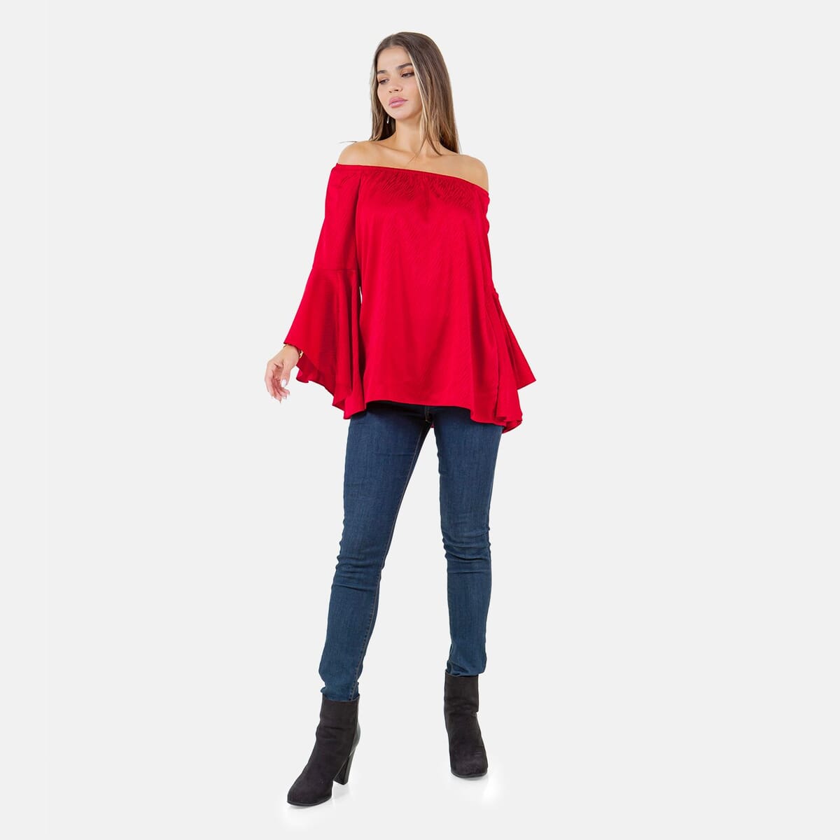 Fever Red Jacquard Women's Holiday Symphony Sleeve Blouse - M image number 3