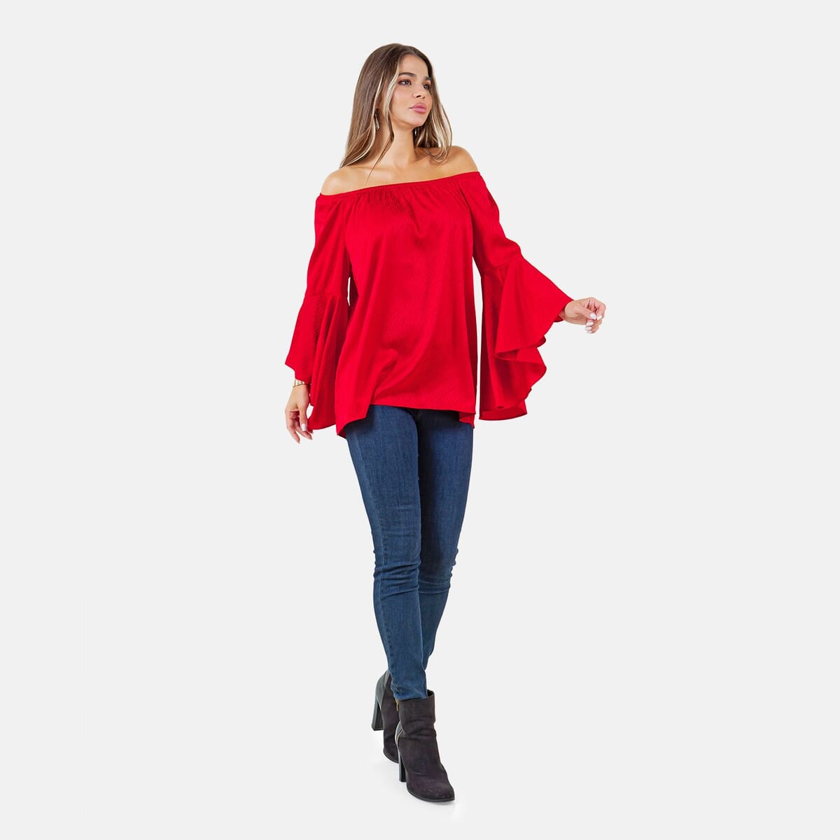 Fever Red Jacquard Women's Holiday Symphony Sleeve Blouse - M image number 4