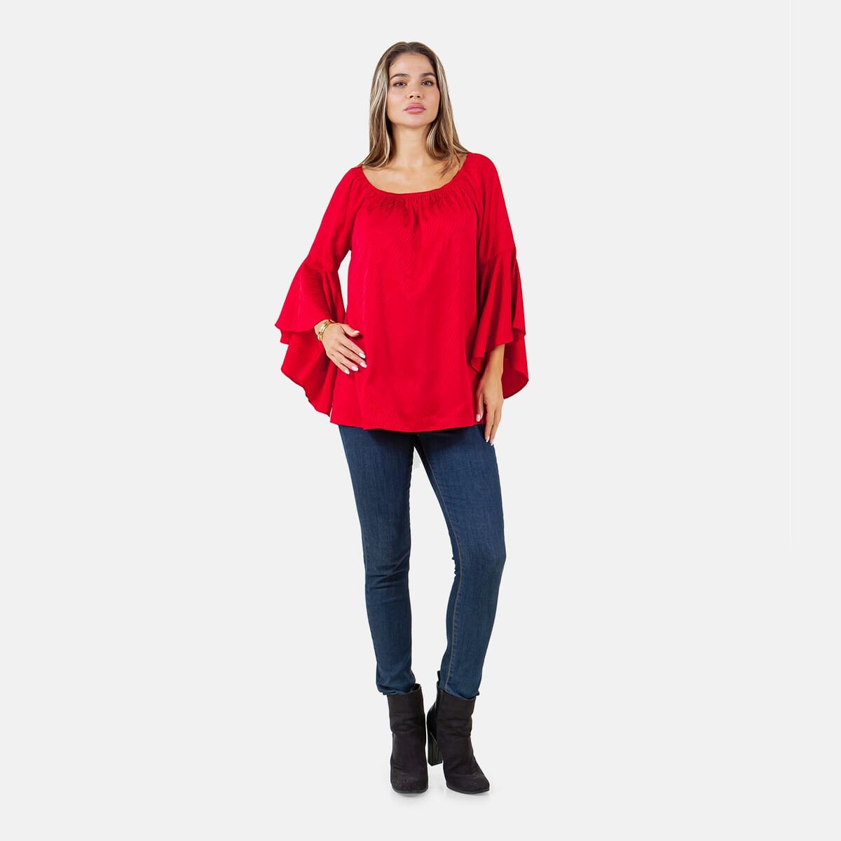 Fever Red Jacquard Women's Holiday Symphony Sleeve Blouse - M image number 6