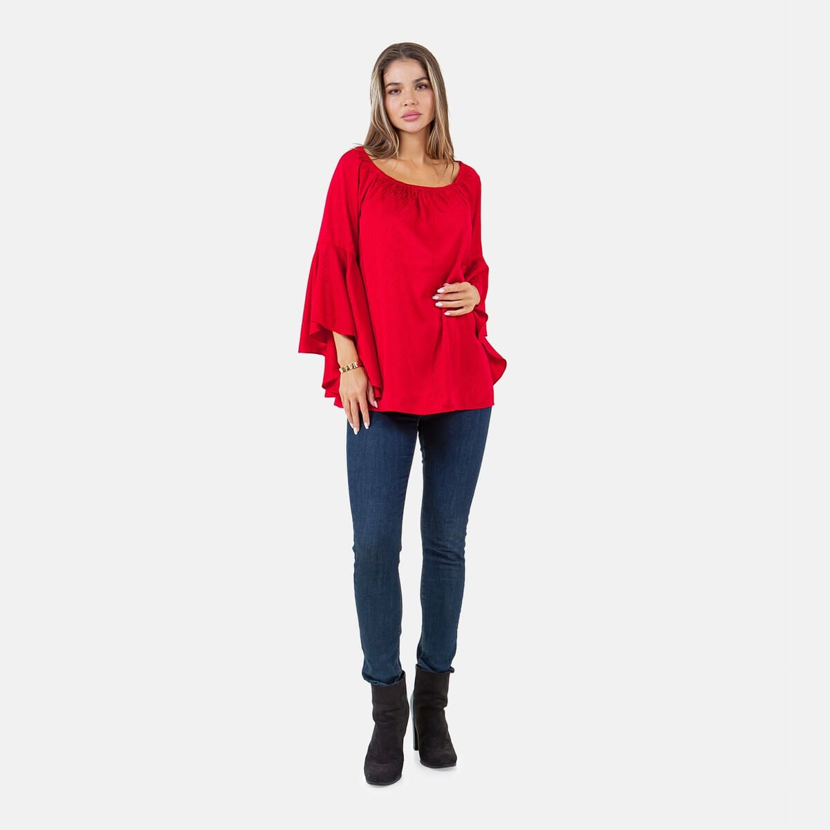 Fever Red Jacquard Women's Holiday Symphony Sleeve Blouse - M image number 7