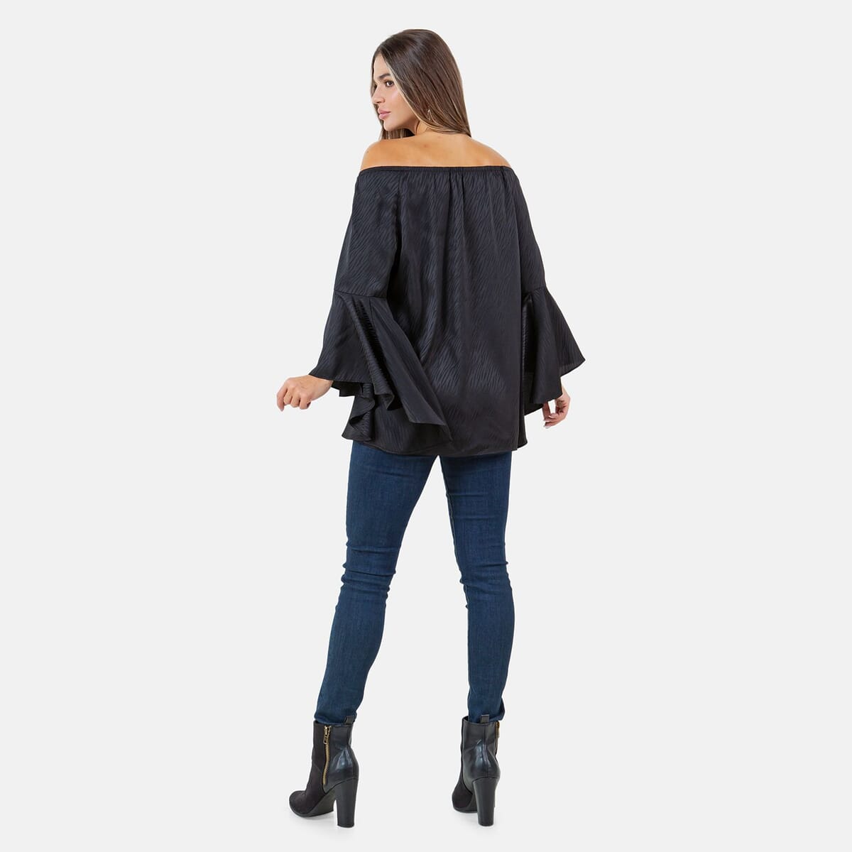 Fever Black Jacquard Women's Holiday Symphony Sleeve Blouse - M image number 1