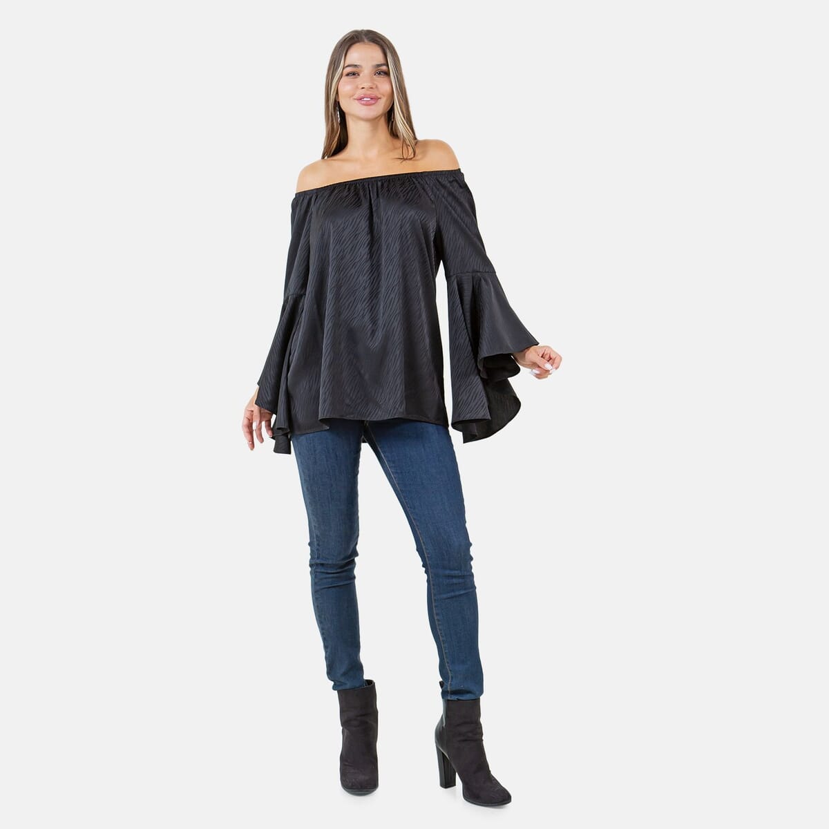 Fever Black Jacquard Women's Holiday Symphony Sleeve Blouse - L image number 0