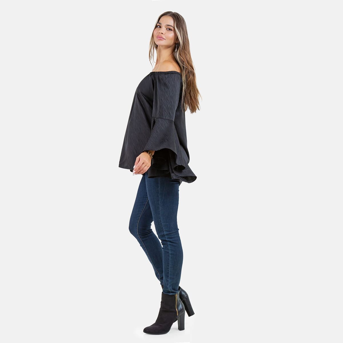 Fever Black Jacquard Women's Holiday Symphony Sleeve Blouse - L image number 2