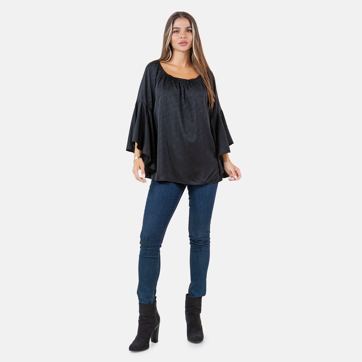 Fever Black Jacquard Women's Holiday Symphony Sleeve Blouse - L image number 3