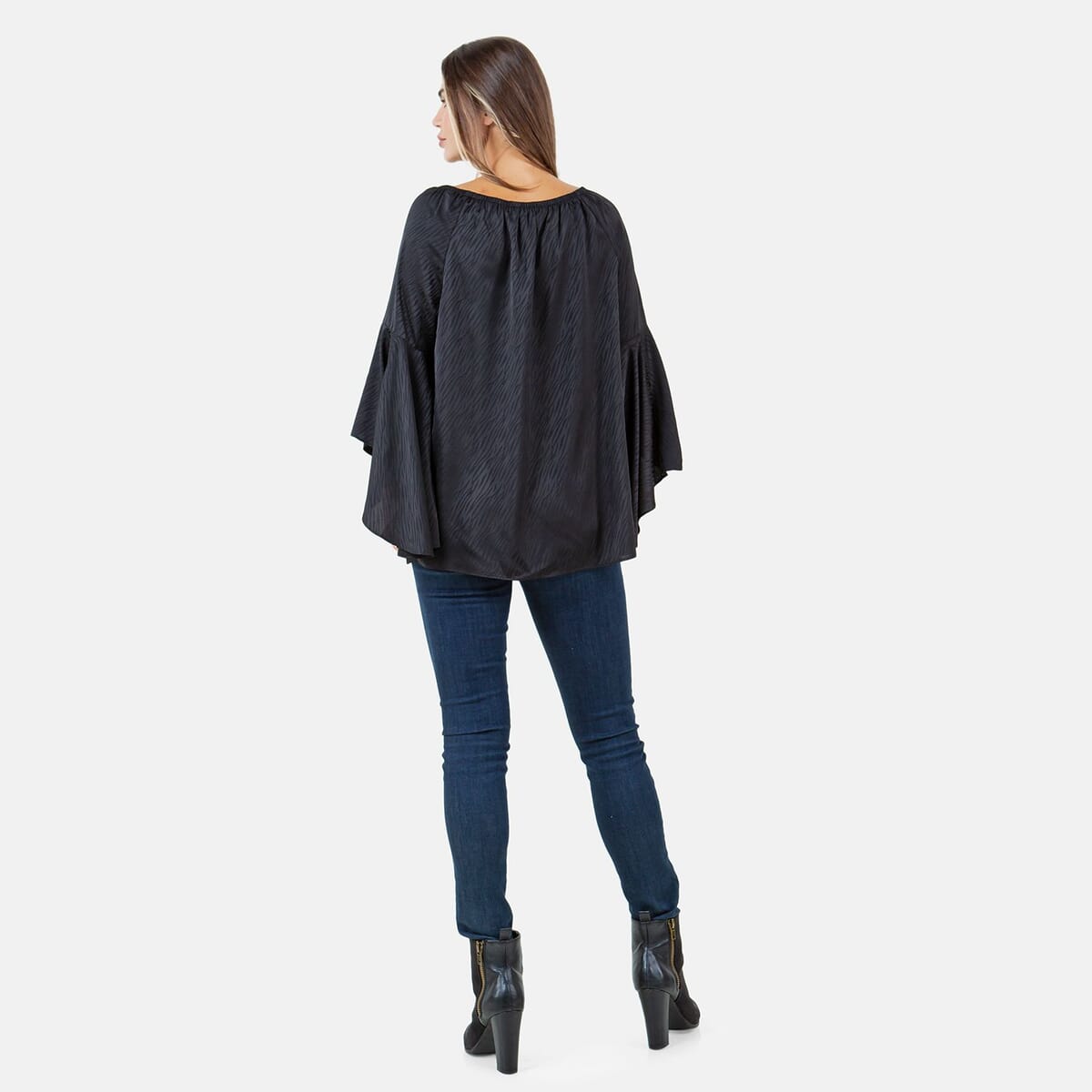 Fever Black Jacquard Women's Holiday Symphony Sleeve Blouse - L image number 5