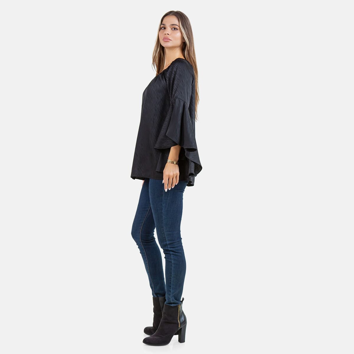 Fever Black Jacquard Women's Holiday Symphony Sleeve Blouse - L image number 6