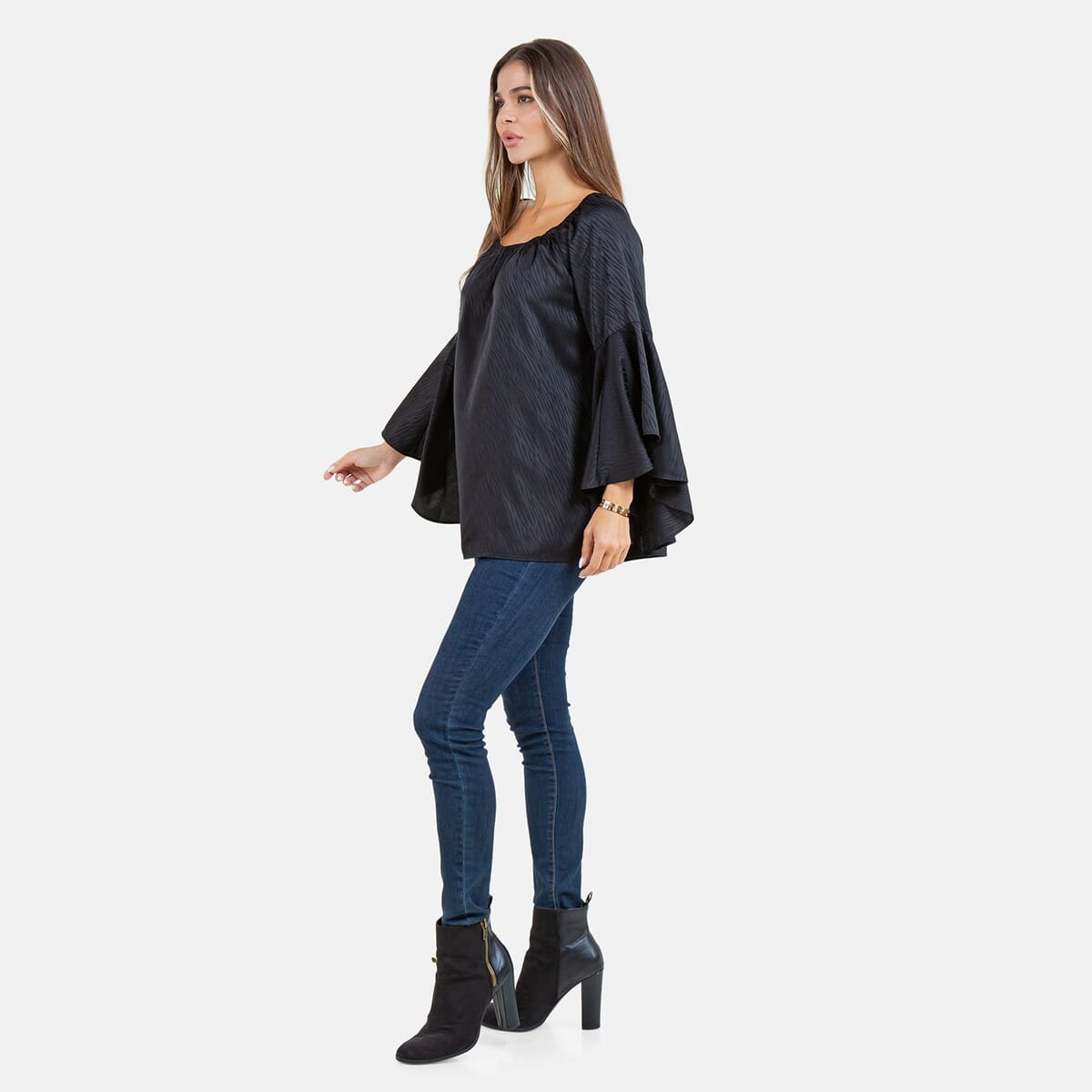 Fever Black Jacquard Women's Holiday Symphony Sleeve Blouse - L image number 7