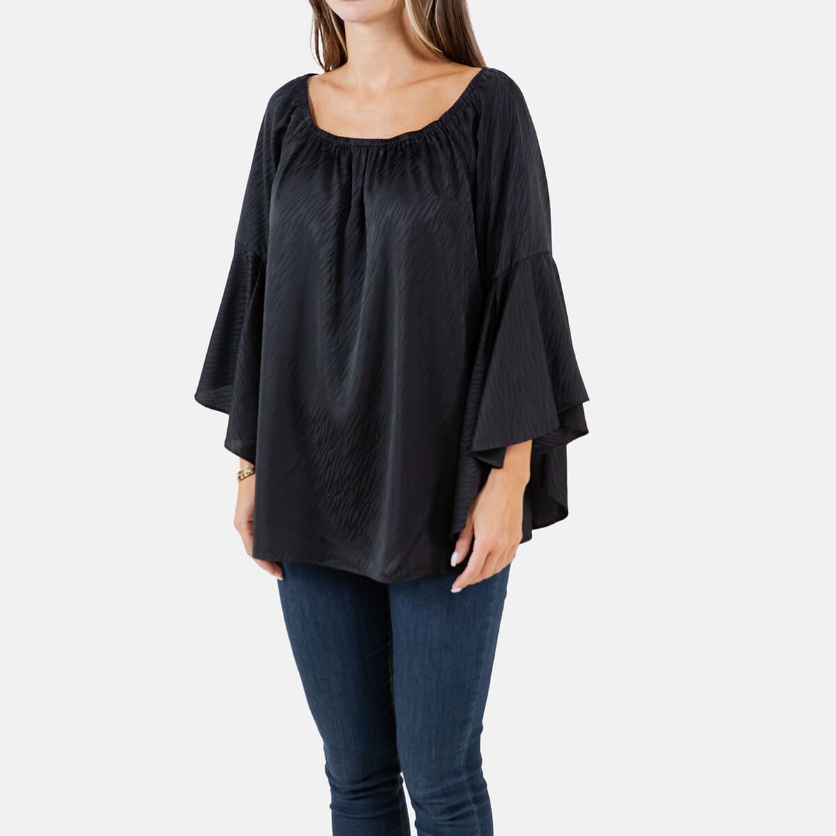 Fever Black Jacquard Women's Holiday Symphony Sleeve Blouse - L image number 8