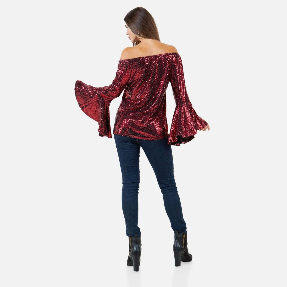 Fever Wine Glitter Women's Holiday Symphony Sleeve Blouse - S image number 1