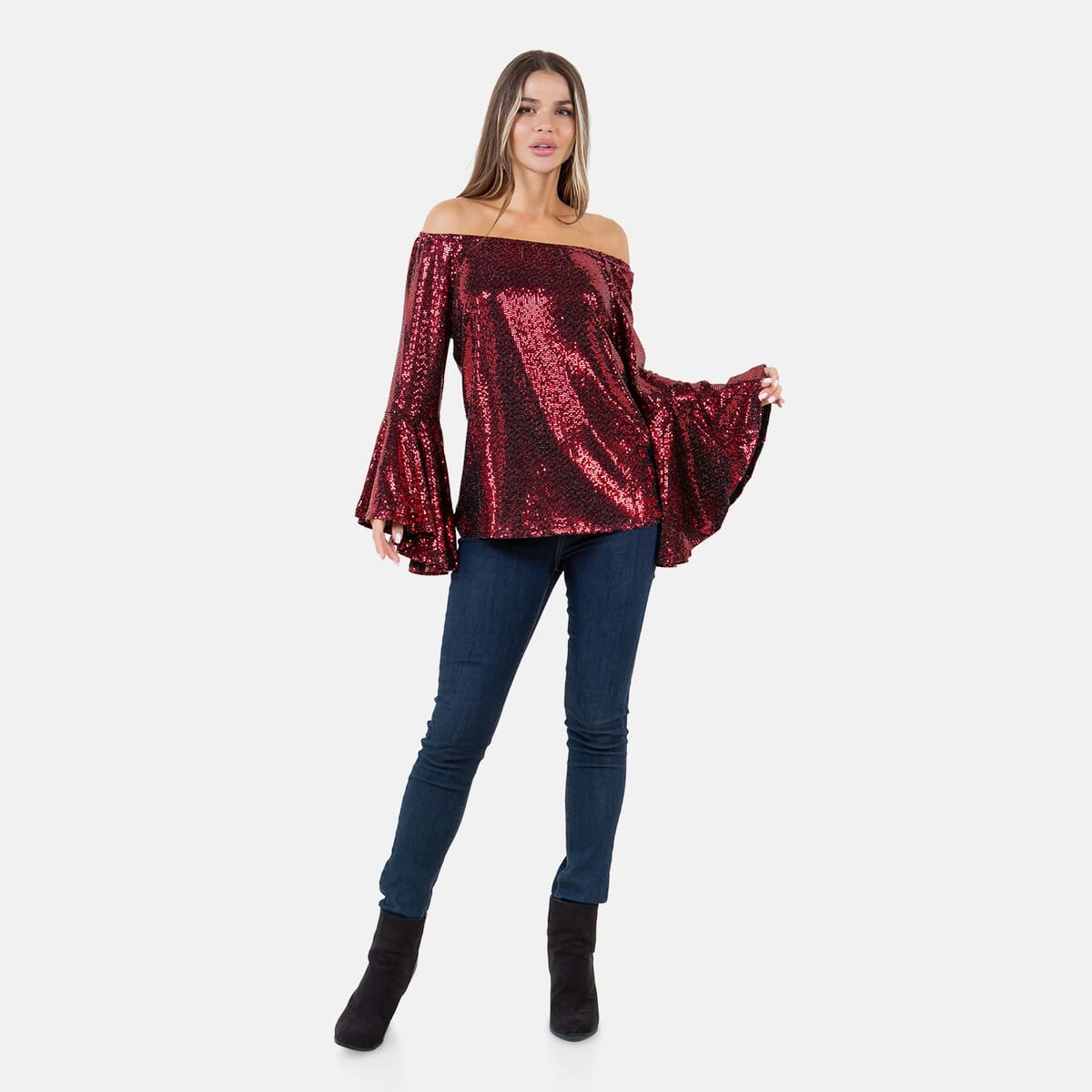 Fever Wine Glitter Women's Holiday Symphony Sleeve Blouse - S image number 3