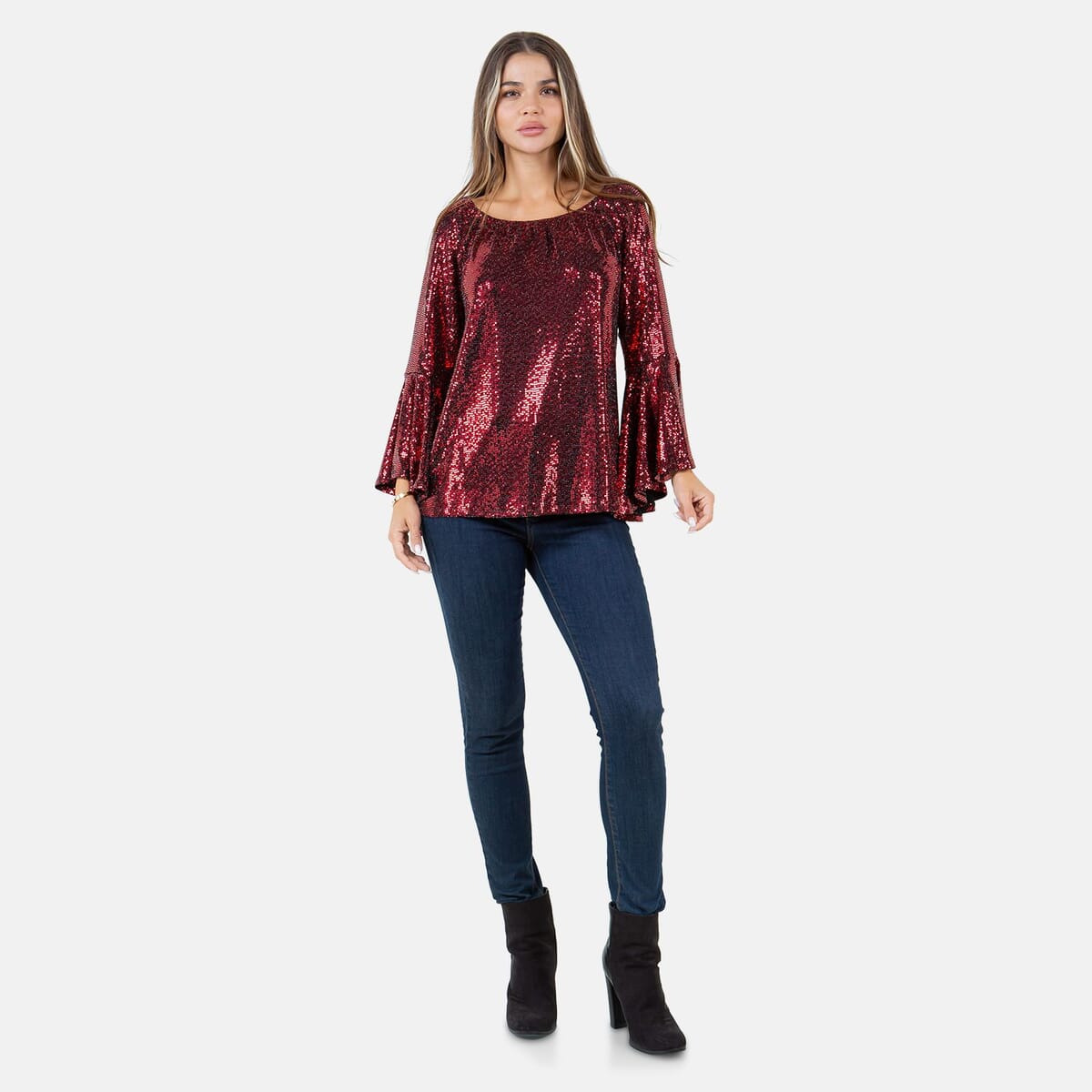 Fever Wine Glitter Women's Holiday Symphony Sleeve Blouse - S image number 4