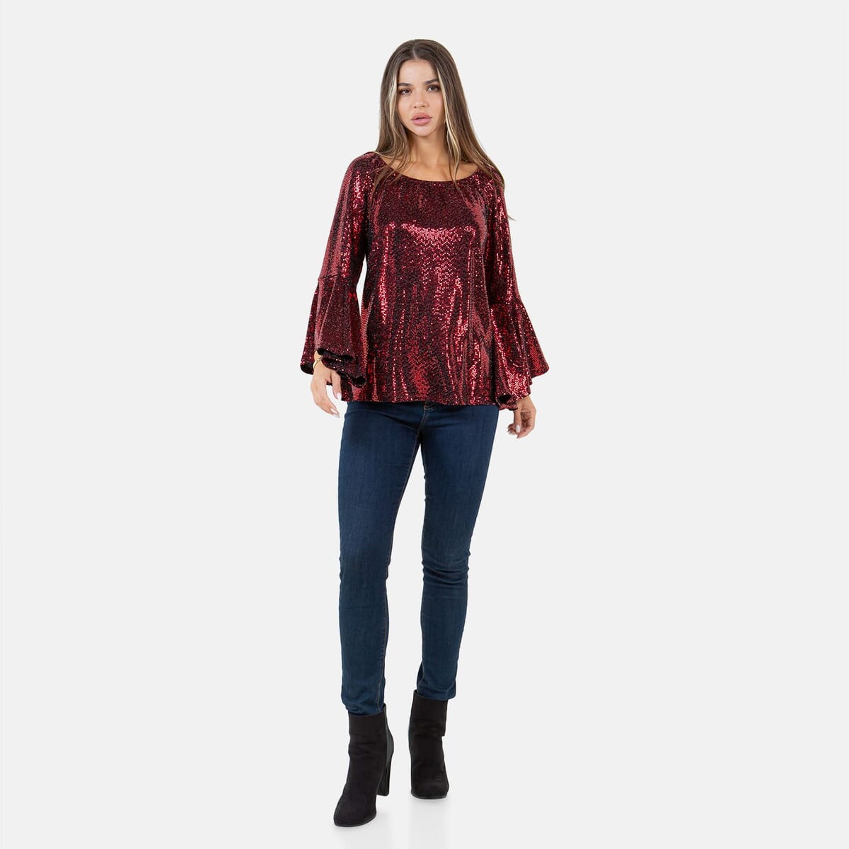 Fever Wine Glitter Women's Holiday Symphony Sleeve Blouse - S image number 7