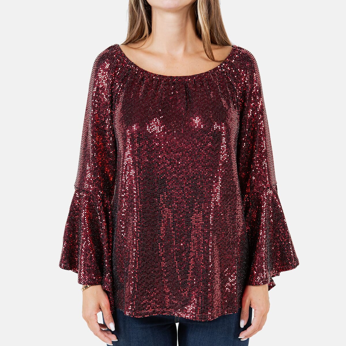Fever Wine Glitter Women's Holiday Symphony Sleeve Blouse - S image number 8
