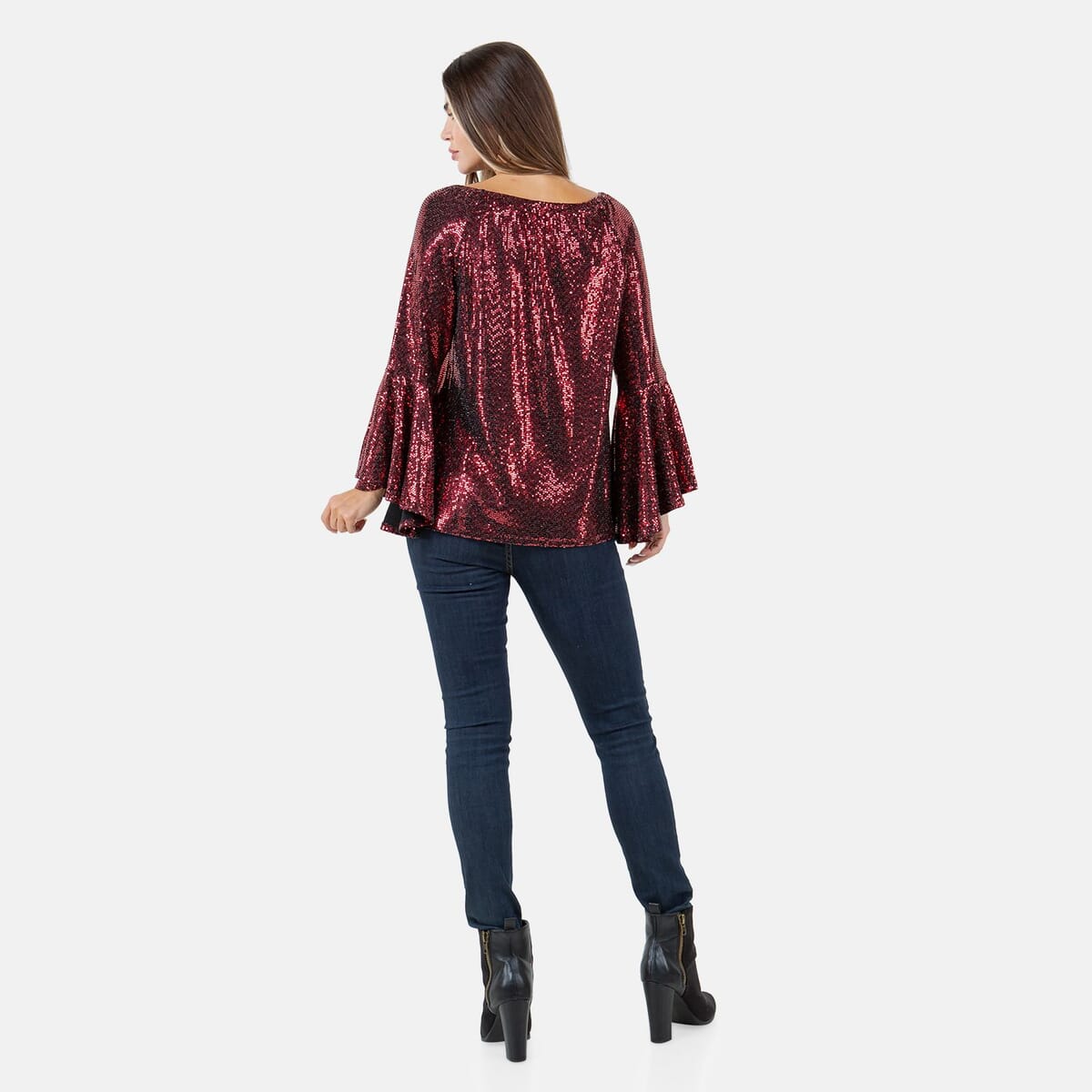 Fever Wine Glitter Women's Holiday Symphony Sleeve Blouse - L image number 5