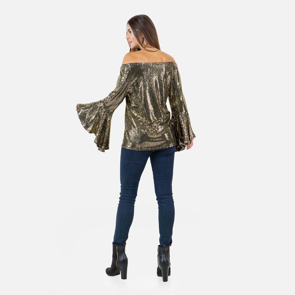 Fever Gold Glitter Women's Holiday Symphony Sleeve Blouse - S image number 1
