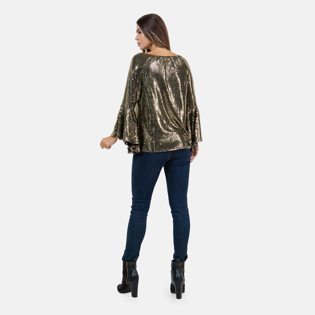 Fever Gold Glitter Women's Holiday Symphony Sleeve Blouse - S image number 6