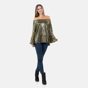 Fever Gold Glitter Women's Holiday Symphony Sleeve Blouse - L