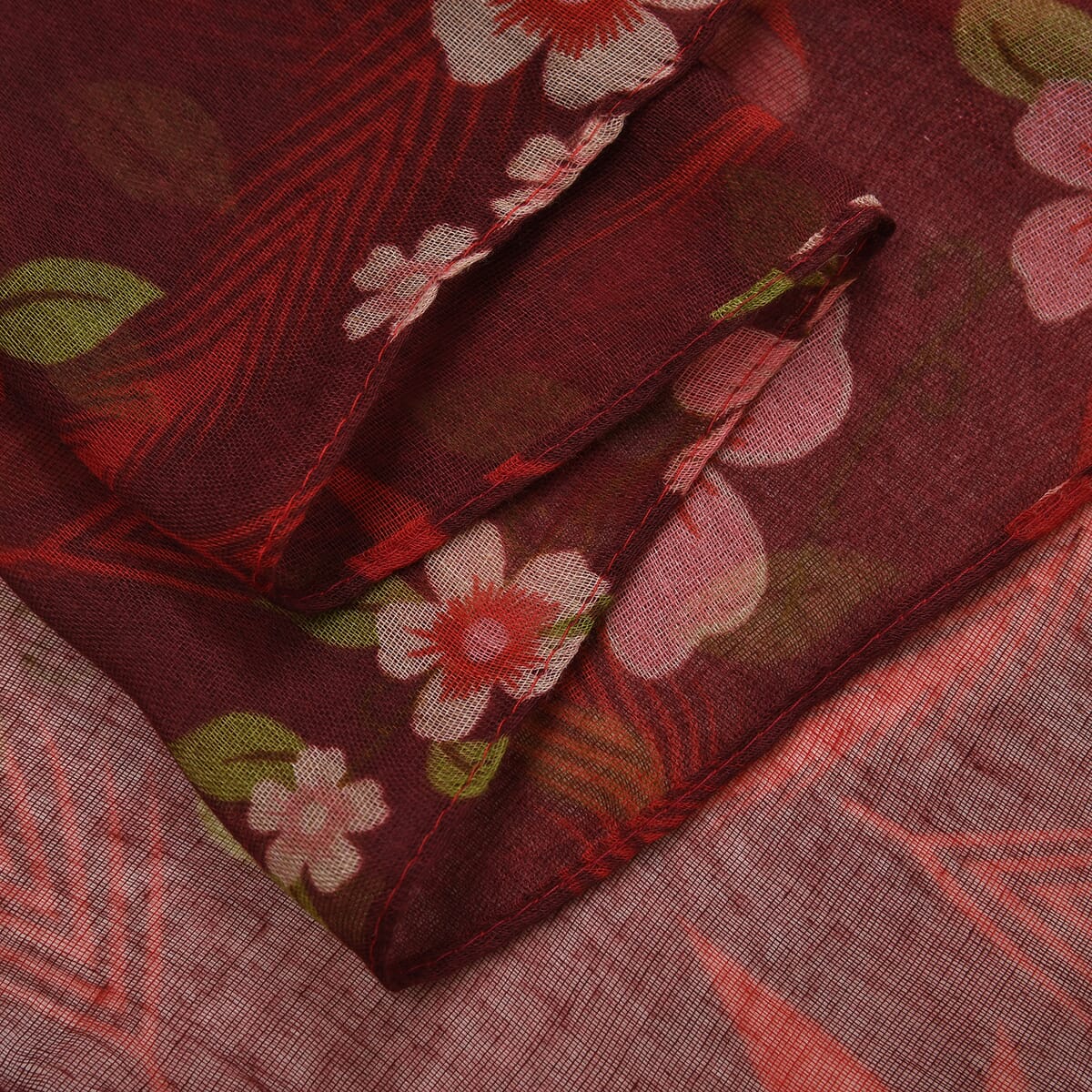 TLV Set of 4, Multi Color 2pc Flower Printed and 2pc Solid Polyester Scarfs (27.6"x70.8") image number 3