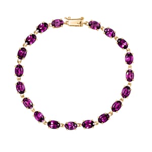 Luxoro Premium Radiant Ember Garnet 10.90 ctw Link Bracelet in 10K Yellow Gold (6.50 In)