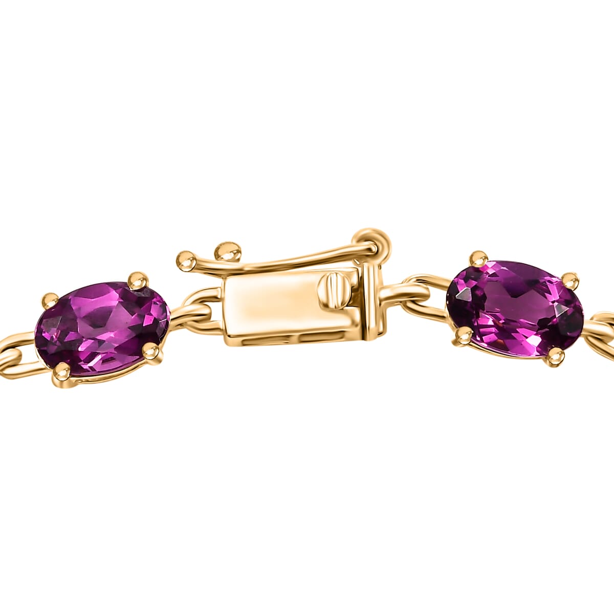Luxoro Premium Radiant Ember Garnet 10.90 ctw Link Bracelet in 10K Yellow Gold (6.50 In) image number 3