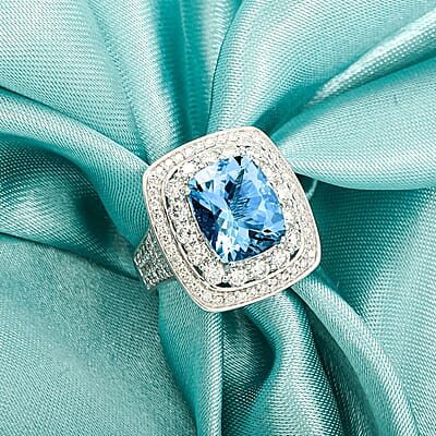 Certified & Appraised Rhapsody AAAA Santa Maria Aquamarine and E-F VS Diamond 6.55 ctw Ring in 950 Platinum (Size 10.0) 14.45 Grams